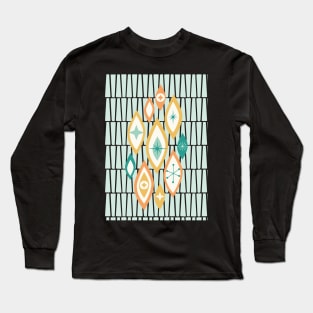 Atomic Age MCM Abstract Shapes and Stars in Teal, Aqua, Orange, Yellow Long Sleeve T-Shirt